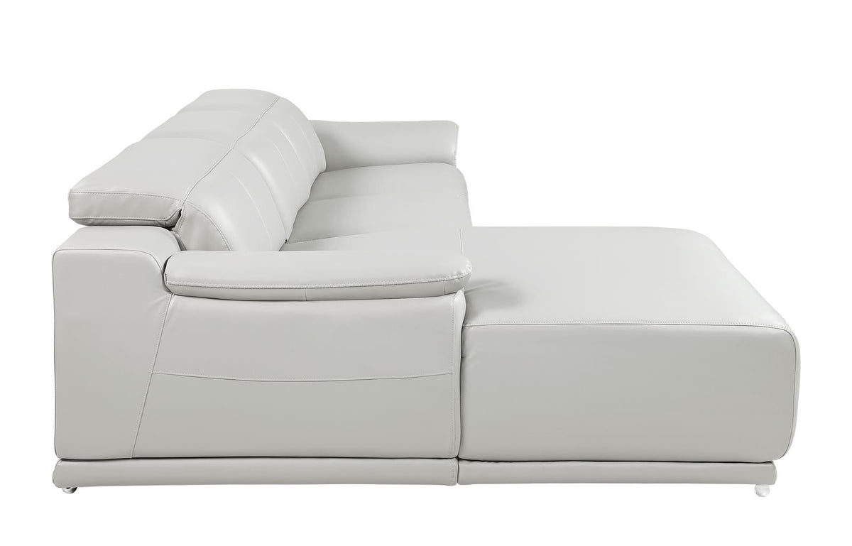 DivanItalia Light Grey Italian Leather 3-Piece Power Reclining Sectional with Chaise – 9762LG-3PC-CH