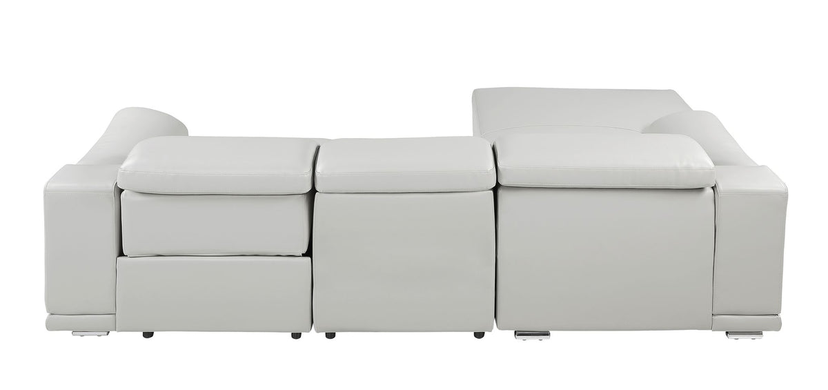 DivanItalia Light Grey Italian Leather 3-Piece Power Reclining Sectional with Chaise – 9762LG-3PC-CH
