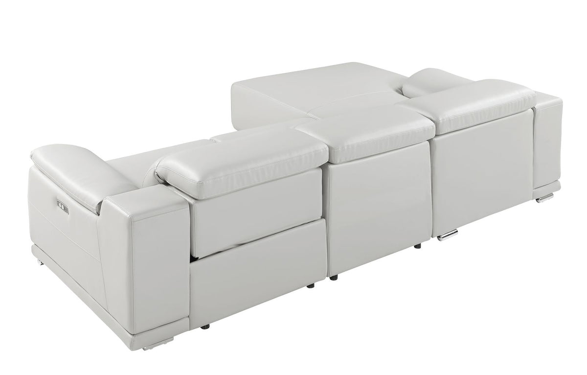 DivanItalia Light Grey Italian Leather 3-Piece Power Reclining Sectional with Chaise – 9762LG-3PC-CH