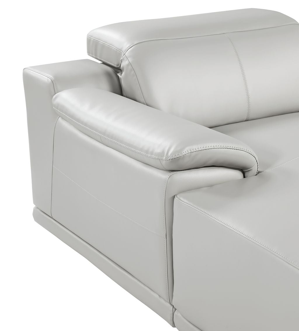 DivanItalia Light Grey Italian Leather 3-Piece Power Reclining Sectional with Chaise – 9762LG-3PC-CH