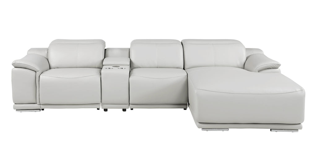 DivanItalia Light Grey Italian Leather 4-Piece Power Reclining Sectional with Chaise – 9762LG-4PC-CH