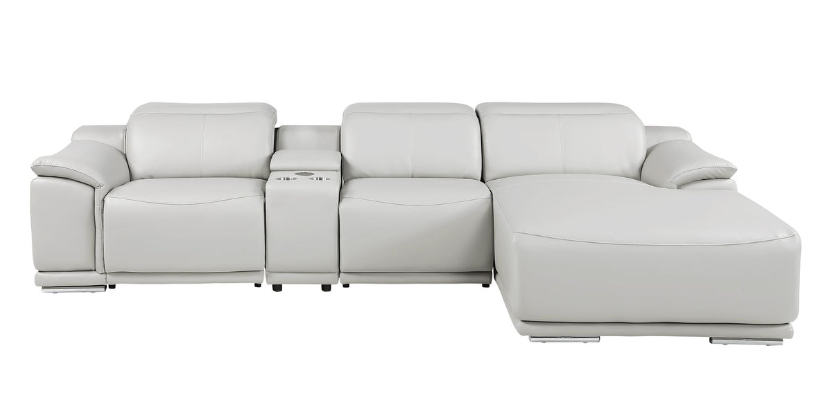 DivanItalia Light Grey Italian Leather 4-Piece Power Reclining Sectional with Chaise – 9762LG-4PC-CH