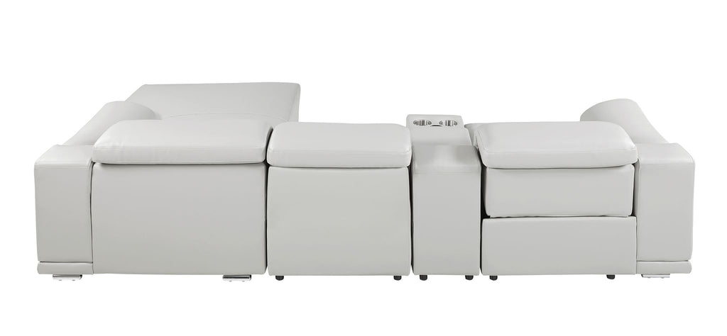 DivanItalia Light Grey Italian Leather 4-Piece Power Reclining Sectional with Chaise – 9762LG-4PC-CH