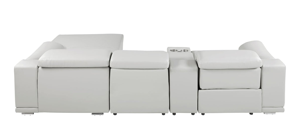 DivanItalia Light Grey Italian Leather 4-Piece Power Reclining Sectional with Chaise – 9762LG-4PC-CH