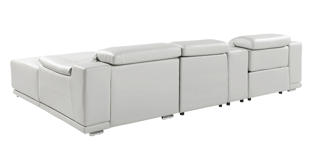 DivanItalia Light Grey Italian Leather 4-Piece Power Reclining Sectional with Chaise – 9762LG-4PC-CH
