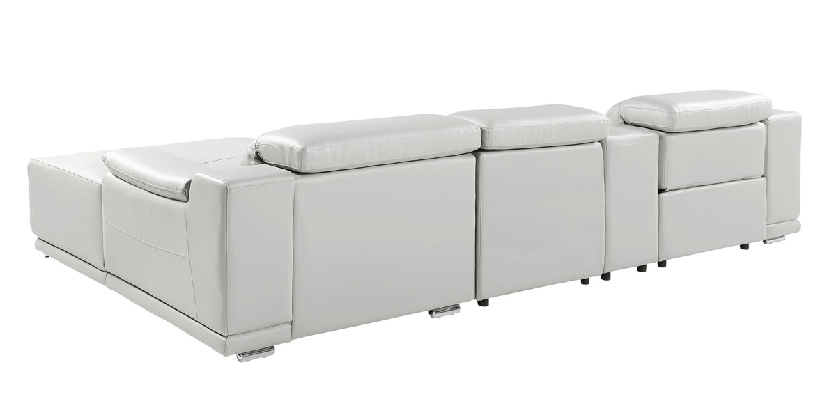 DivanItalia Light Grey Italian Leather 4-Piece Power Reclining Sectional with Chaise – 9762LG-4PC-CH