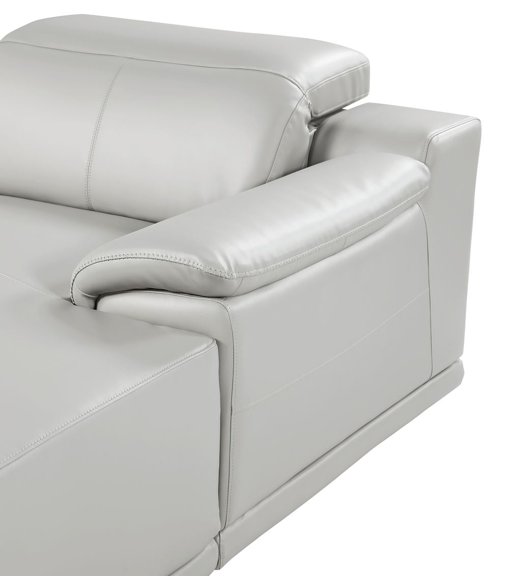 DivanItalia Light Grey Italian Leather 4-Piece Power Reclining Sectional with Chaise – 9762LG-4PC-CH