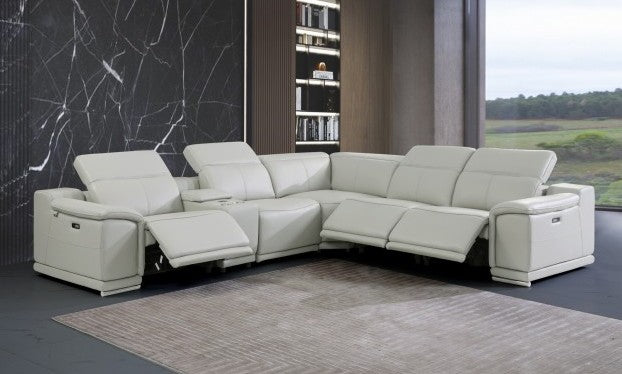 Global United 2679LG-6PC 6 pc Light grey Genuine leather power reclining sectional sofa adjustable headrests