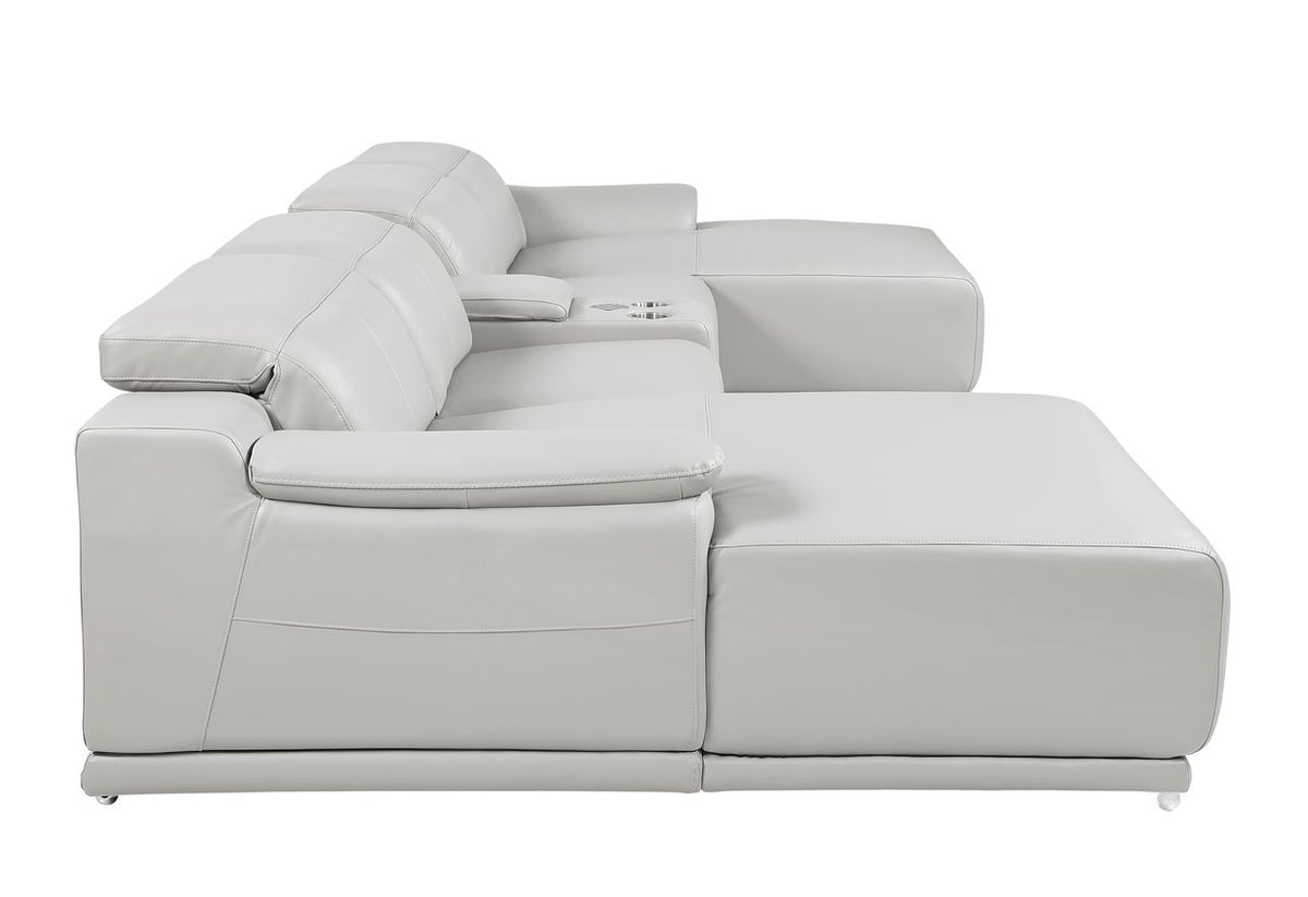 DivanItalia Light Grey Italian Leather 5-Piece Sectional Sofa with Double Chaise – 9762LG-5PC-2CH