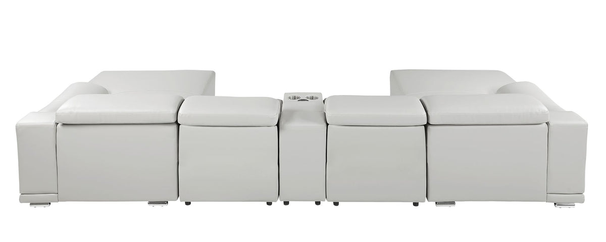 DivanItalia Light Grey Italian Leather 5-Piece Sectional Sofa with Double Chaise – 9762LG-5PC-2CH