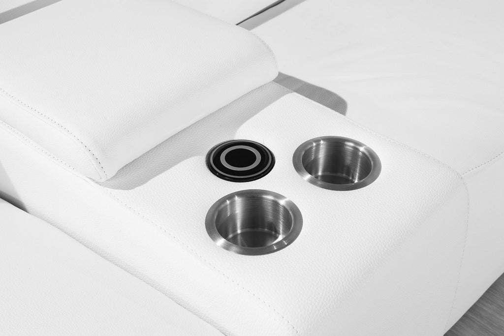 Global United 9762WH-6PC 6 pc DivanItalia white italian leather power reclining sectional sofa adjustable headrests