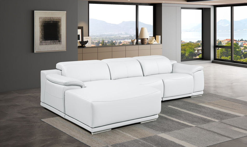 DivanItalia White Italian Leather 3-Piece Power Reclining Sectional with Chaise – 9762WH-3PC-CH