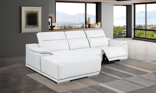 DivanItalia White Italian Leather 3-Piece Power Reclining Sectional with Chaise – 9762WH-3PC-CH