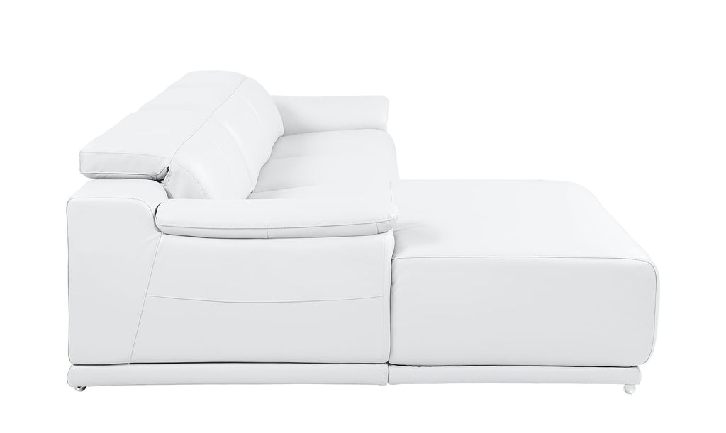 DivanItalia White Italian Leather 3-Piece Power Reclining Sectional with Chaise – 9762WH-3PC-CH