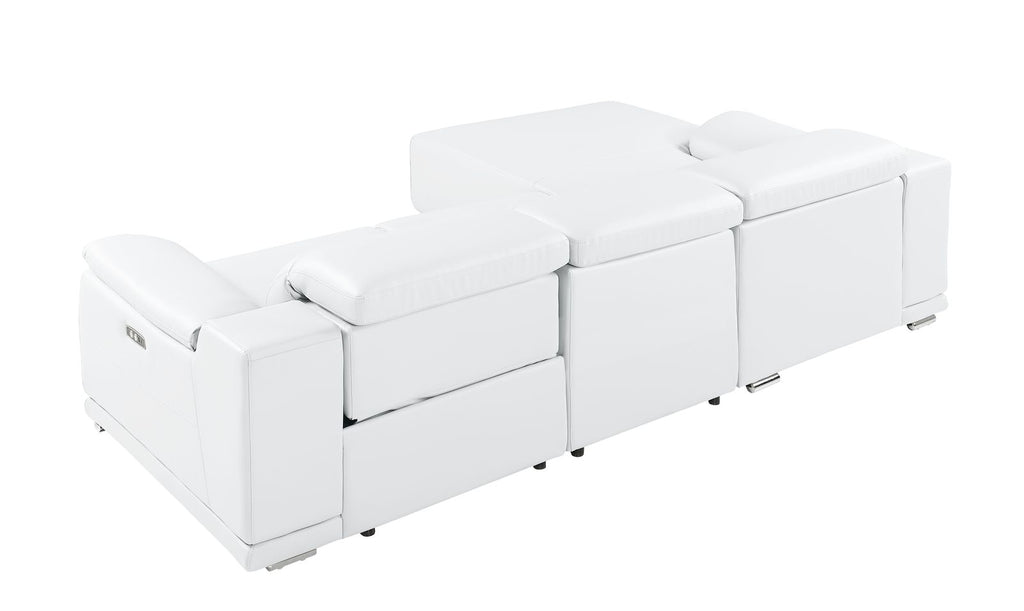 DivanItalia White Italian Leather 3-Piece Power Reclining Sectional with Chaise – 9762WH-3PC-CH