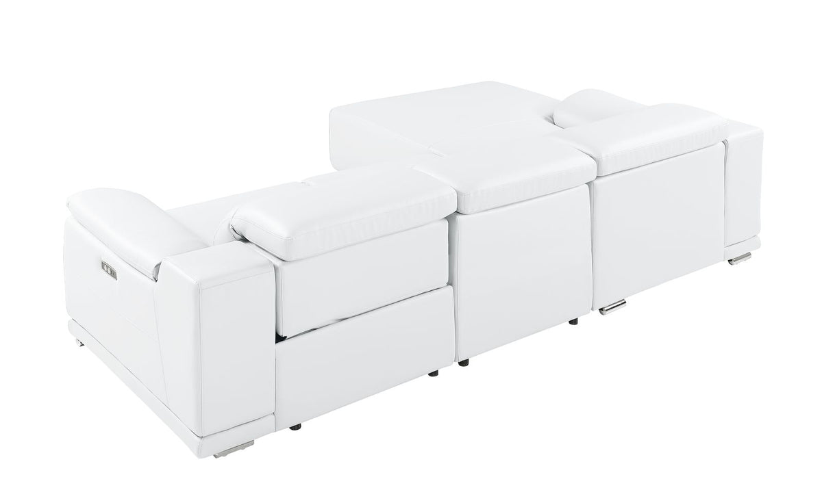 DivanItalia White Italian Leather 3-Piece Power Reclining Sectional with Chaise – 9762WH-3PC-CH