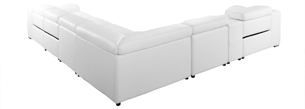 Global United 2679WH-6PC 6 pc White Genuine leather power reclining sectional sofa adjustable headrests