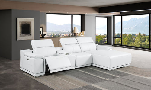 DivanItalia White Italian Leather 4-Piece Power Reclining Sectional with Chaise – 9762WH-4PC-CH