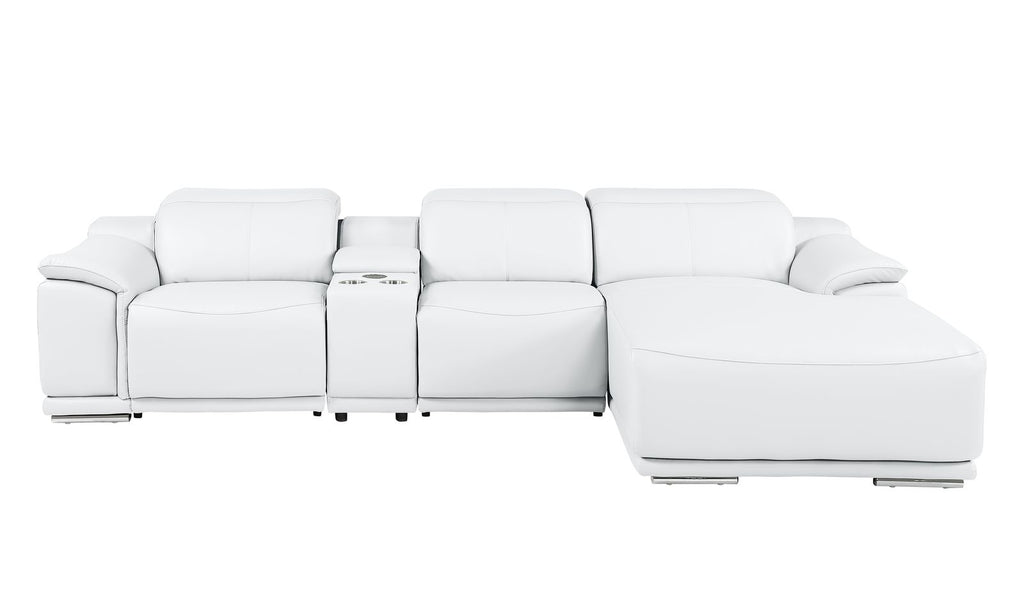 DivanItalia White Italian Leather 4-Piece Power Reclining Sectional with Chaise – 9762WH-4PC-CH