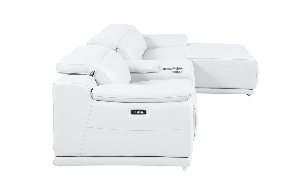 DivanItalia White Italian Leather 4-Piece Power Reclining Sectional with Chaise – 9762WH-4PC-CH