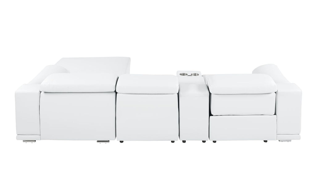 DivanItalia White Italian Leather 4-Piece Power Reclining Sectional with Chaise – 9762WH-4PC-CH