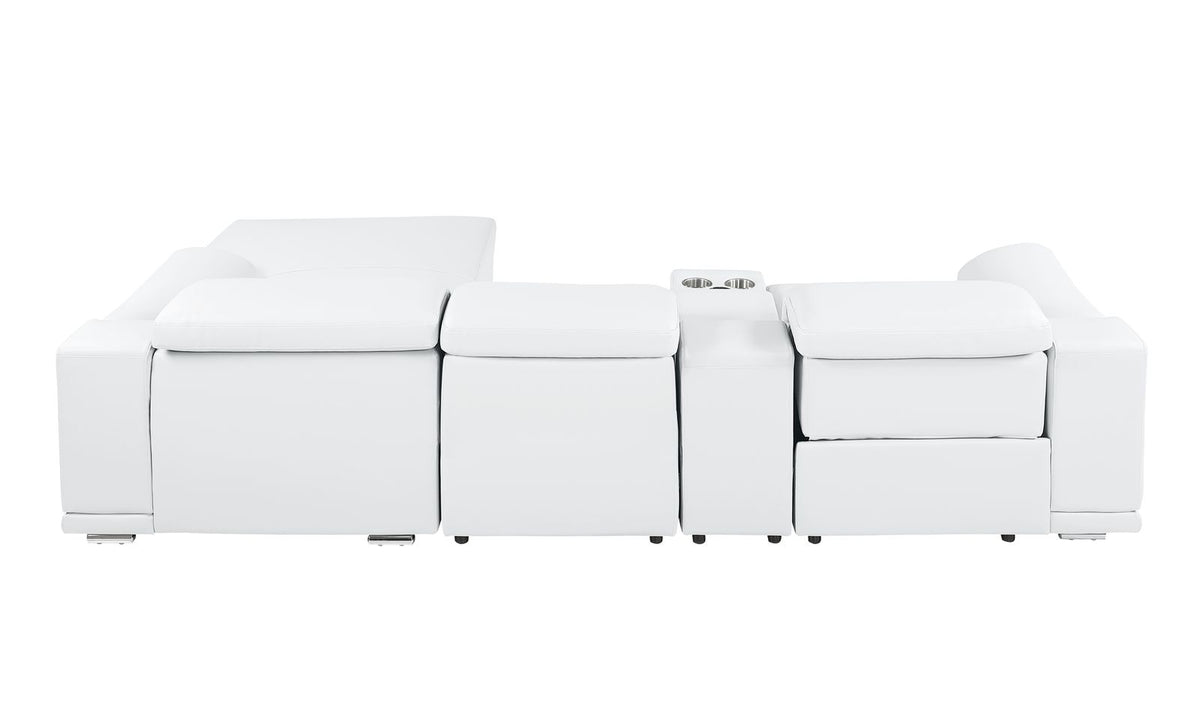 DivanItalia White Italian Leather 4-Piece Power Reclining Sectional with Chaise – 9762WH-4PC-CH