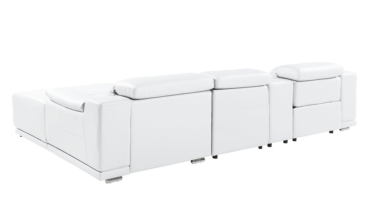 DivanItalia White Italian Leather 4-Piece Power Reclining Sectional with Chaise – 9762WH-4PC-CH