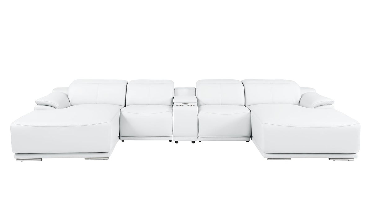DivanItalia White Italian Leather 5-Piece Sectional Sofa with Double Chaise – 9762WH-5PC-2CH