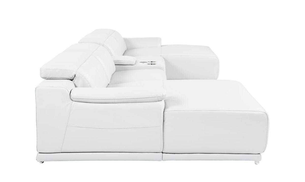 DivanItalia White Italian Leather 5-Piece Sectional Sofa with Double Chaise – 9762WH-5PC-2CH