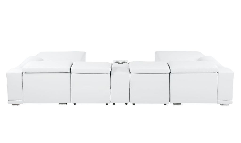 DivanItalia White Italian Leather 5-Piece Sectional Sofa with Double Chaise – 9762WH-5PC-2CH