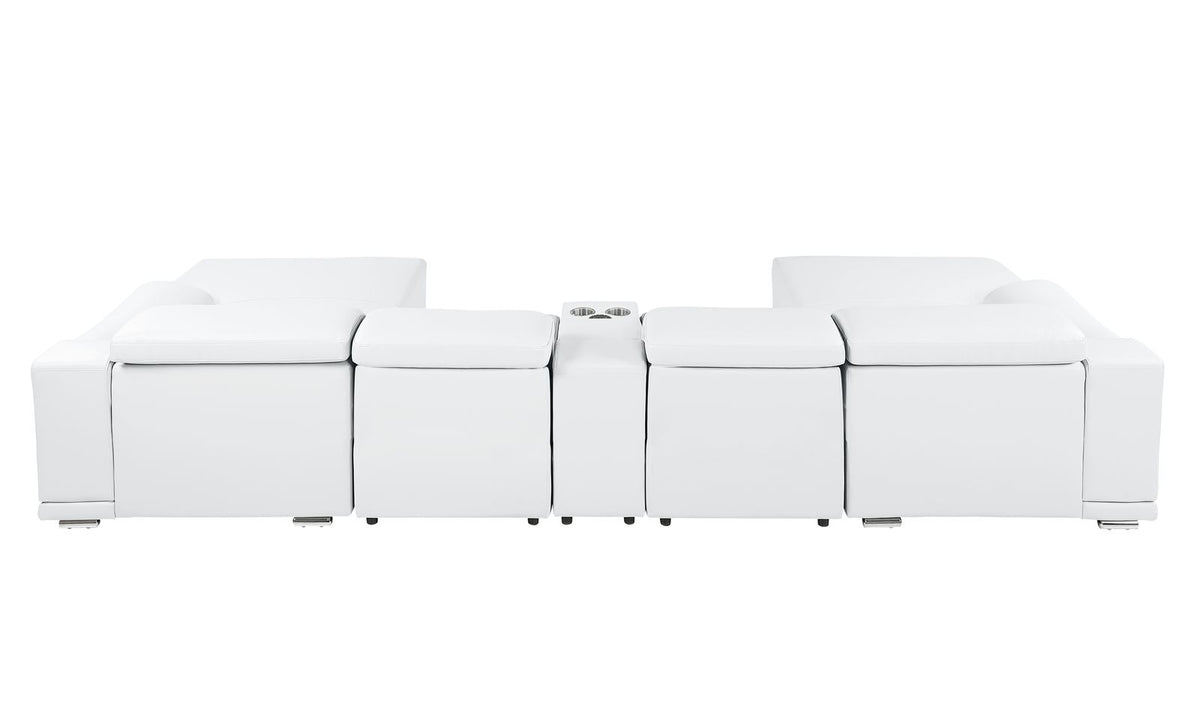 DivanItalia White Italian Leather 5-Piece Sectional Sofa with Double Chaise – 9762WH-5PC-2CH
