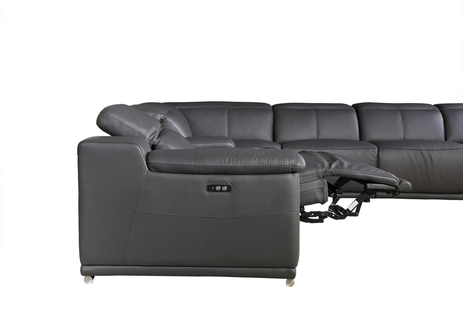 Global United 9762GY-6PC 6 pc DivanItalia gray italian leather power reclining sectional sofa adjustable headrests