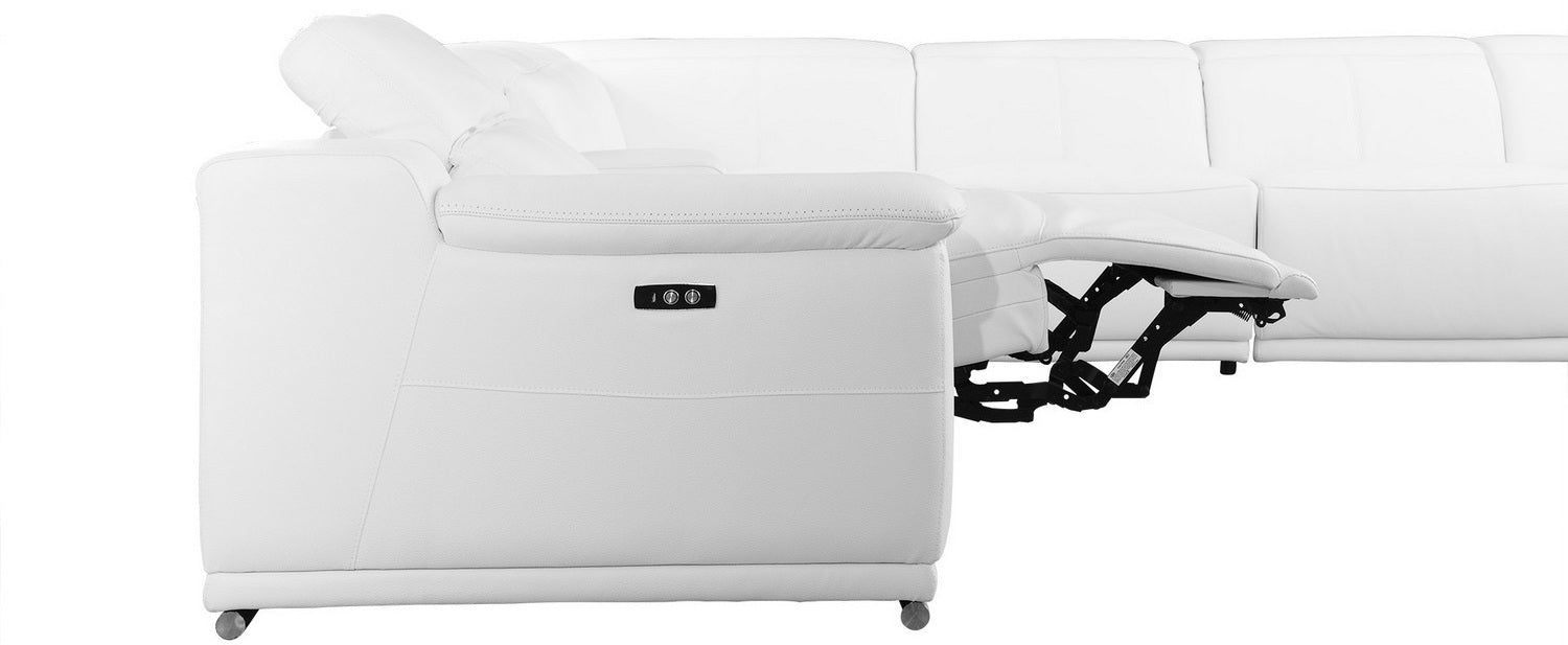 Global United 9762WH-8PC 8 pc DivanItalia white italian leather power reclining sectional sofa adjustable headrests