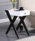 Acme 97738 Breakwater bay melchoir fierce white and black finish wood chair side end table with USB power dock station
