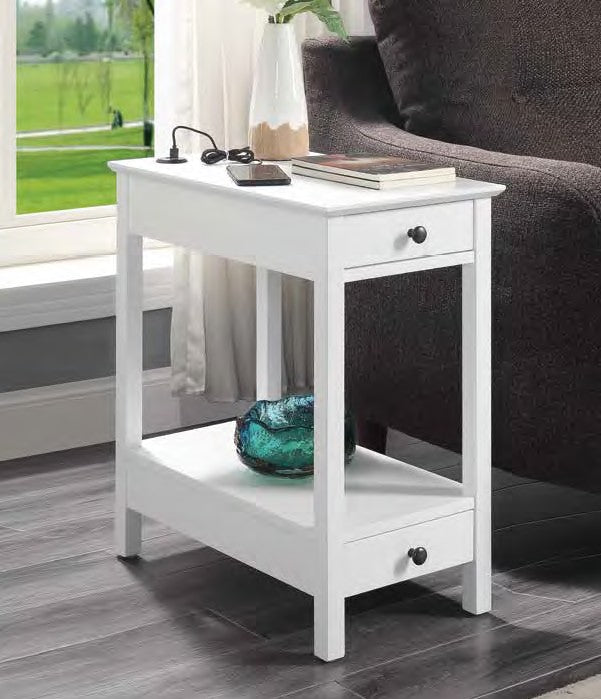 Acme 97741 Breakwater bay melchoir byzad white finish wood chair side end table with USB power dock station