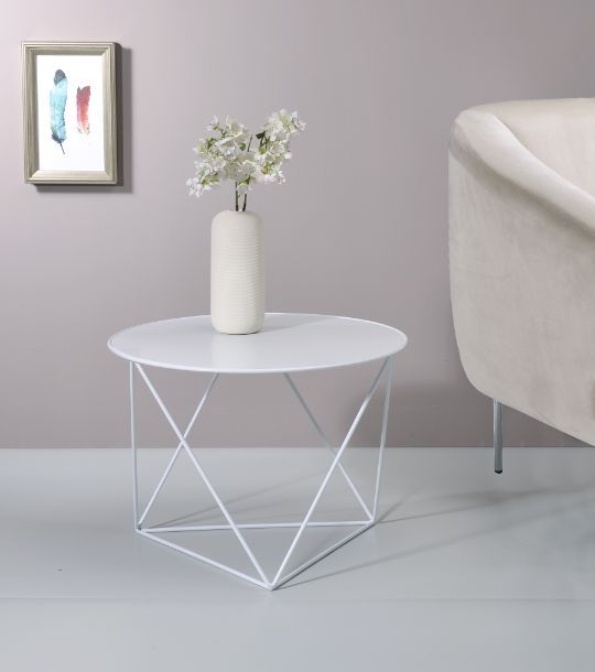 Acme 97842 Foundry select Epidia white finish metal 23" round chairs side end table