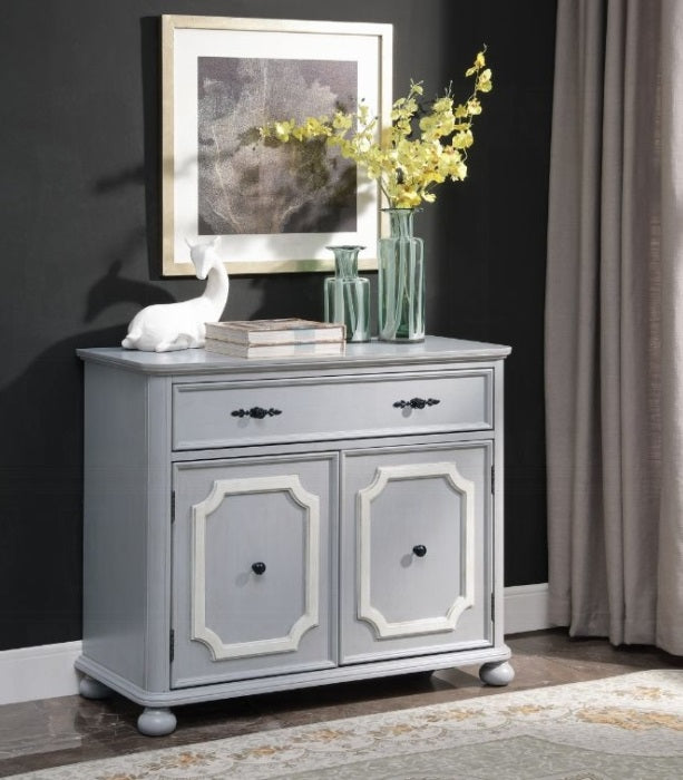 Acme 97861 Enyin grey finish wood 36" console cabinet with fbun feet and drawer