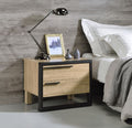 Acme 97962 Erasto rustic natural finish wood nightstand bed side end table black accents