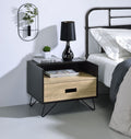 Acme 97968 Melkree rustic natural finish wood nightstand bed side end table black accents