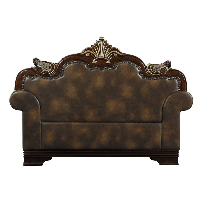 Homelegance 9815-SL 2 pc Croydon brown chenille fabric sofa and love seat set with wood trim