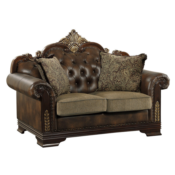 Homelegance 9815-SL 2 pc Croydon brown chenille fabric sofa and love seat set with wood trim
