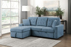 9816BU*2LCRL Waitsfield blue textured fabric sectional sofa with storage chaise and sleep area