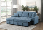 9816BU*2LCRL Waitsfield blue textured fabric sectional sofa with storage chaise and sleep area