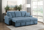 9816BU*2LLRC Waitsfield blue textured fabric sectional sofa with storage chaise and sleep area