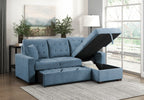 9816BU*2LLRC Waitsfield blue textured fabric sectional sofa with storage chaise and sleep area