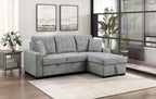9816GY*2LLRC Waitsfield light grey textured fabric sectional sofa with storage chaise and sleep area