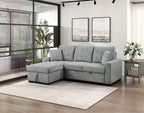 9816GY*2LCRL Waitsfield light grey textured fabric sectional sofa with storage chaise and sleep area