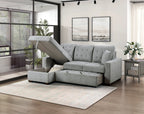 9816GY*2LCRL Waitsfield light grey textured fabric sectional sofa with storage chaise and sleep area