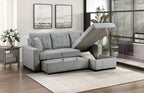 9816GY*2LLRC Waitsfield light grey textured fabric sectional sofa with storage chaise and sleep area