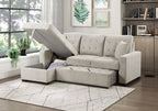 9816SN*2LCRL Waitsfield sand textured fabric sectional sofa with storage chaise and sleep area